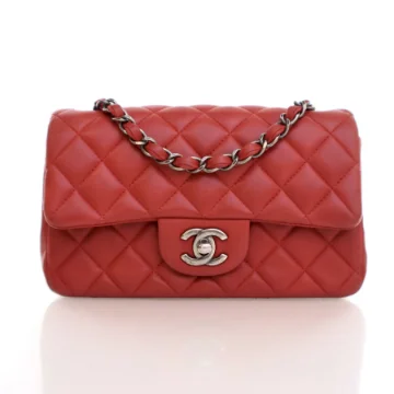 Chanel Mini Red Lambskin Classic Rectangle Flap Bag