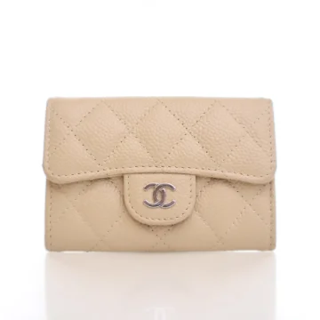 Chanel Beige Caviar Classic Flap Card Holder