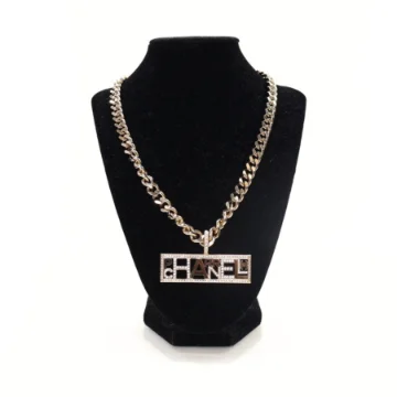 Chanel Light Gold Pharrell Crystal Chain Letters Necklace