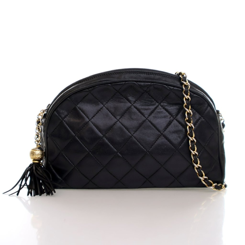 Chanel Vintage Black Lambskin Quilted Tassel Camera Bag