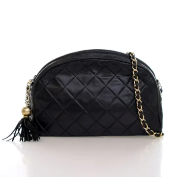 Chanel Vintage Black Lambskin Quilted Tassel Camera Bag