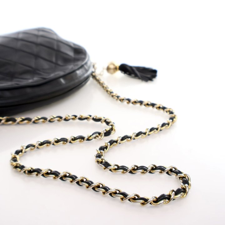 Chanel Vintage Black Lambskin Quilted Tassel Camera Bag