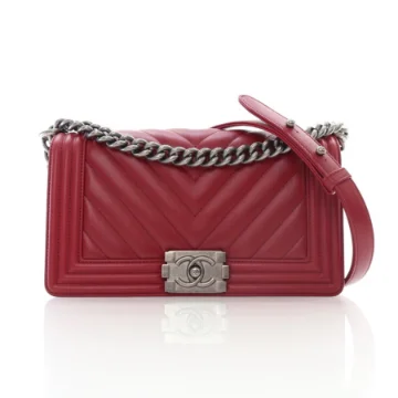 Chanel Medium Red Calfskin Chevron Boy Bag