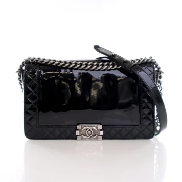 Chanel Large Black Patent Reverso Boy Bag