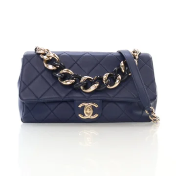 Chanel Medium Navy Lambskin Bi-Color Resin Chain Flap Bag