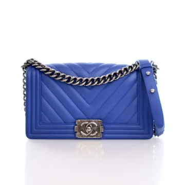 Chanel Medium Blue Calfskin Chevron Boy Bag