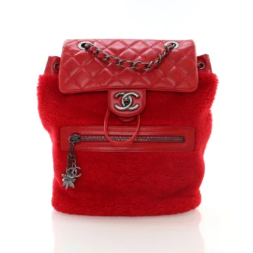 Chanel Small Red Shearling Calfskin Mountain Backpack