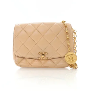 Chanel Beige Lambskin CC Coin Chain Flap Bag