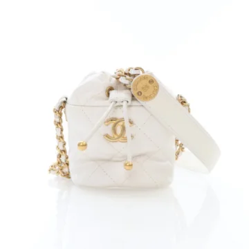 Chanel Mini White Caviar Twist Your Buttons Bucket Bag With Chain