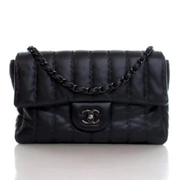 Chanel Black Lambski Vertical Stitch Flap Bag