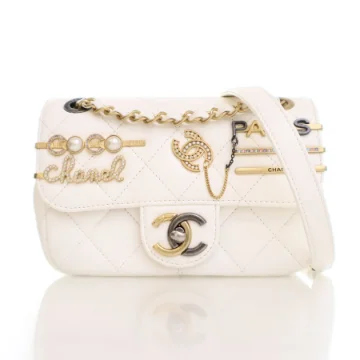 Chanel Mini White Lambskin Quilted Coco Clips Flap
