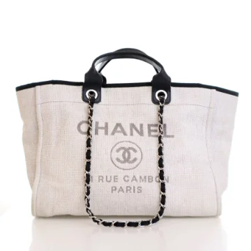 Chanel Medium Gray Raffia Deauville Tote