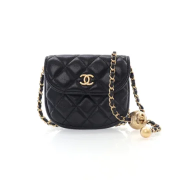 Chanel Mini Black Lambskin Pearl Crush Waist Bag
