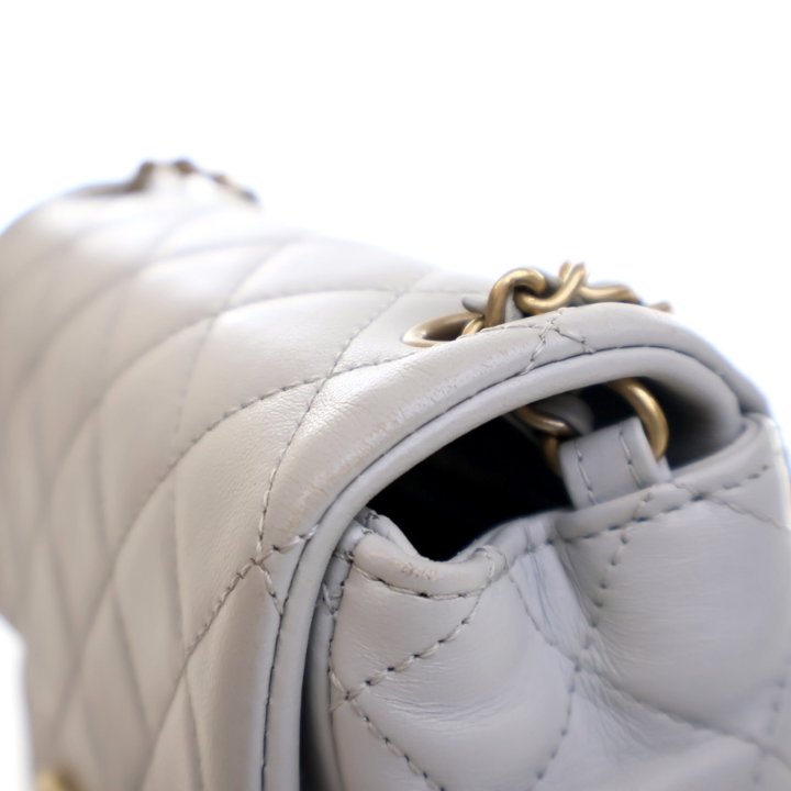 Chanel Mini Grey Lambskin Square Pearl Crush Flap Bag - Luxe Du Jour