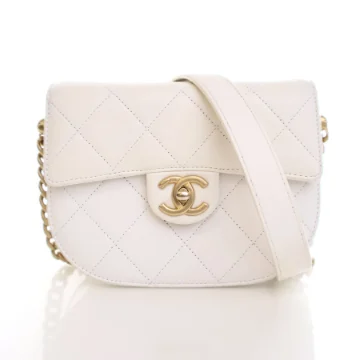 Chanel Mini White Calfskin Round Messenger