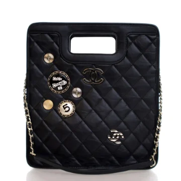 Chanel Small Black Aged Calfskin Charms Shopping Bag