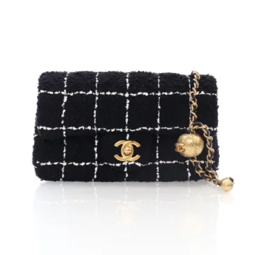 Chanel Mini Black Tweed Pearl Crush Rectangular Flap Bag