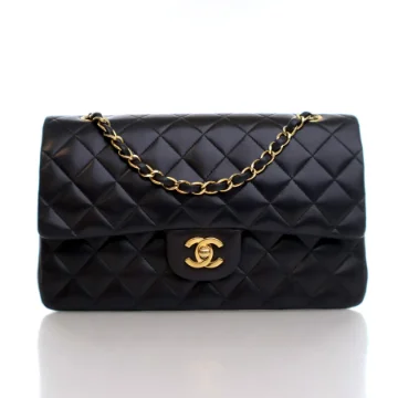 Chanel Vintage Medium Black Lambskin Classic Double Flap Bag