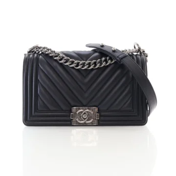 Chanel Medium Black Calfskin Chevron Boy Bag