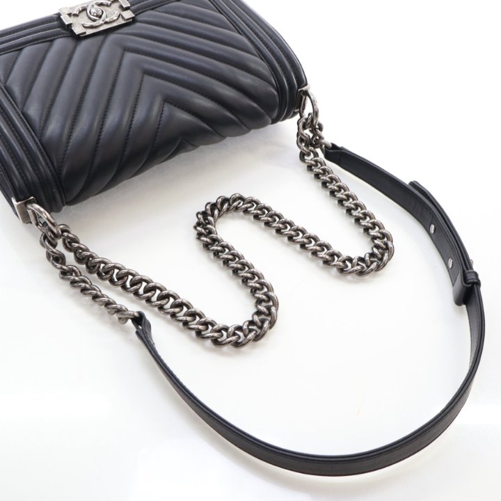 Chanel Medium Black Calfskin Chevron Boy Bag - Luxe Du Jour