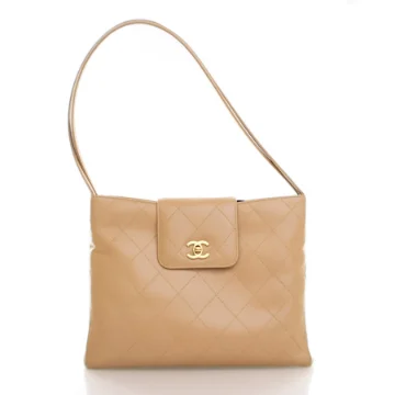Chanel Vintage Beige Lambskin Shoulder Bag