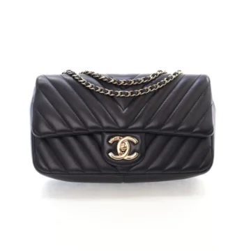 Chanel Black Lambskin Chevron Single Flap Bag