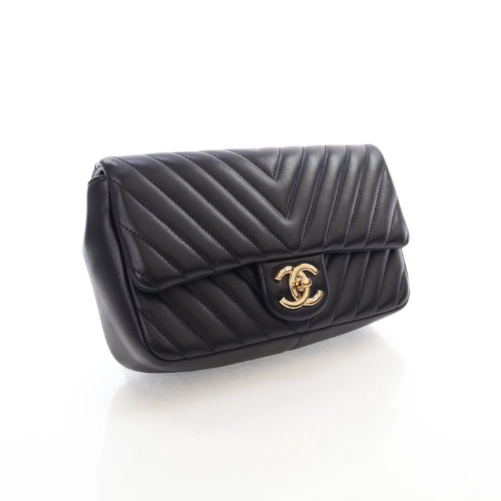 Chanel Medium Black Lambskin Chevron Classic Single Flap Bag