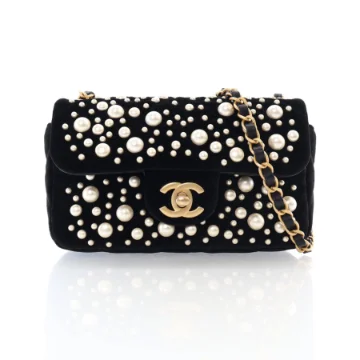 Chanel Mini Black Velvet Pearl Flap Bag