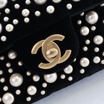 Chanel Mini Black Velvet Pearl Flap Bag - Luxe Du Jour