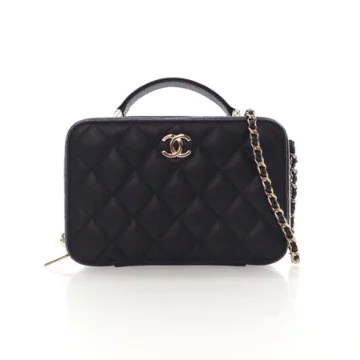 Chanel Black Caviar CC Zip Around Vanity Case