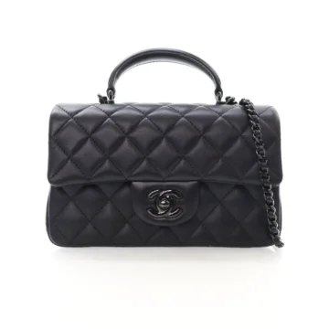 Chanel Mini So Black Lambskin Rectangular Top Handle Classic Flap Bag