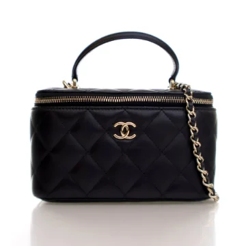 Chanel Black Lambskin Top Handle Vanity Bag