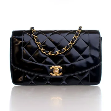 Chanel Vintage Small Black Patent Diana Flap Bag