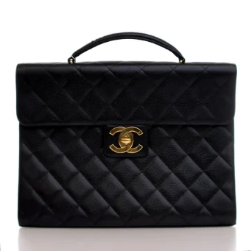 Chanel Vintage Black Caviar Quilted Briefcase Laptop Bag