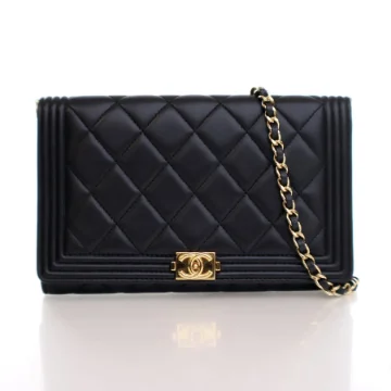Chanel Black Lambskin Boy Wallet On Chain Shoulder Bag