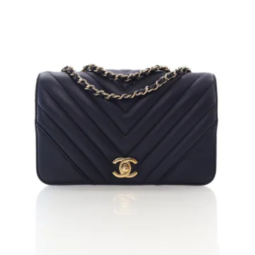 Chanel Small Navy Calfskin Chevron Statement Flap