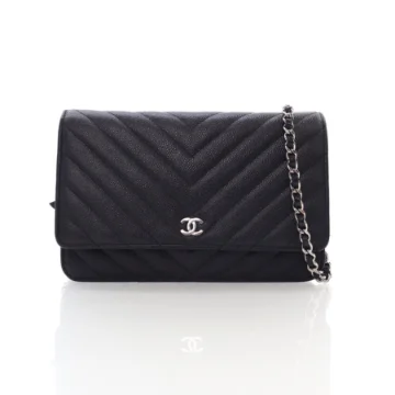 Chanel Black Caviar Chevron Wallet On Chain (WOC)
