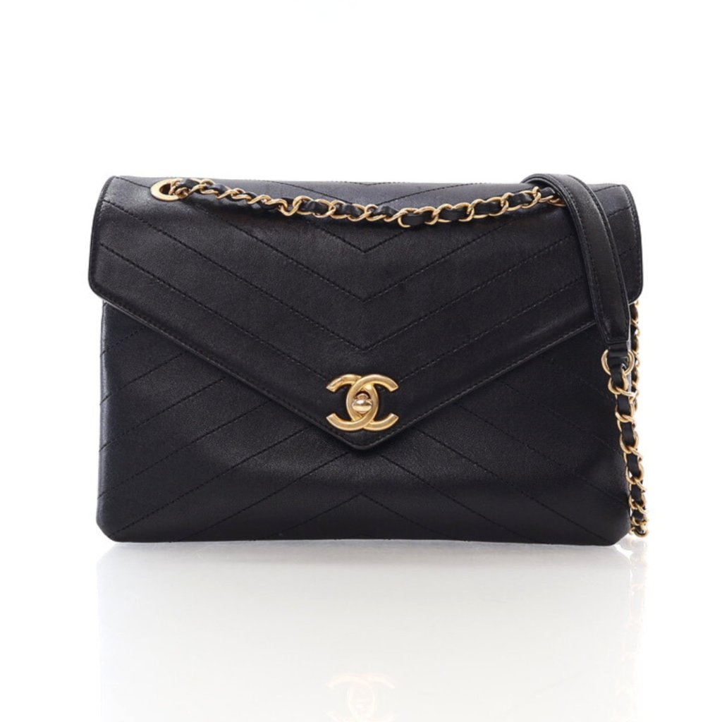 Chanel Black Calfskin Envelope Compartment Flap Bag - Luxe