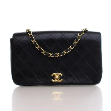 Chanel Vintage Black Lambskin Full Flap Bag