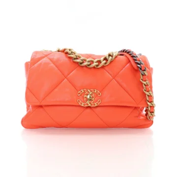 Chanel Large Orange Lambskin 19 Flap Bag