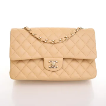 Chanel Medium Beige Lambskin Classic Double Flap Bag