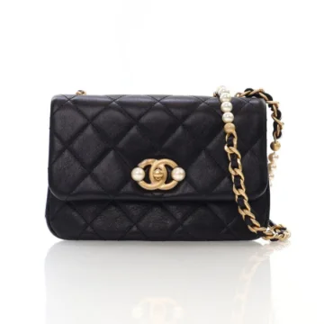 Chanel Mini Black Calfskin CC Pearl Side Chain Flap Bag