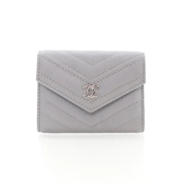 Chanel Grey Chevron Caviar Card Holder