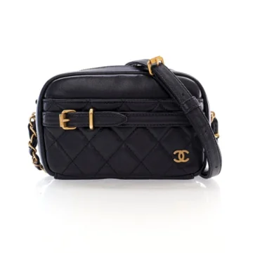 Chanel Small Black Lambskin Buckle Camera Case