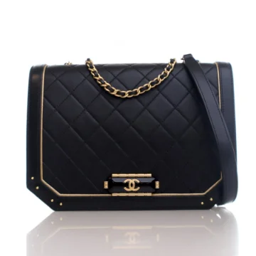 Chanel Small Black Lambskin Octagon CC Clasp Flap Bag