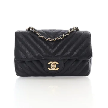 Chanel Mini Black Caviar Chevron Rectangular Flap Bag