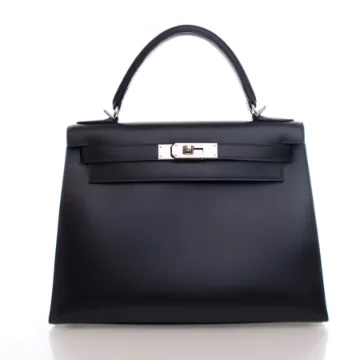 Hermes Vintage Black Box Calfskin Kelly Sellier 28