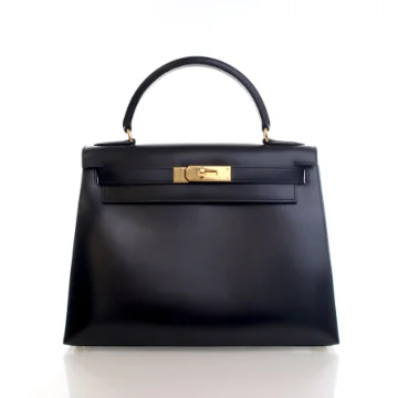 Hermes Vintage Black Box Calfskin Kelly Sellier 28
