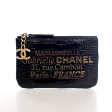 Chanel Black Calfskin Embossed Mademoiselle Gabrielle Signature Pouch