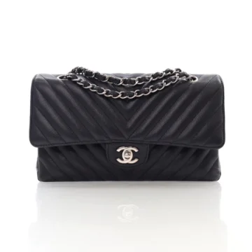 Chanel Medium Black Chevron Double Flap Bag